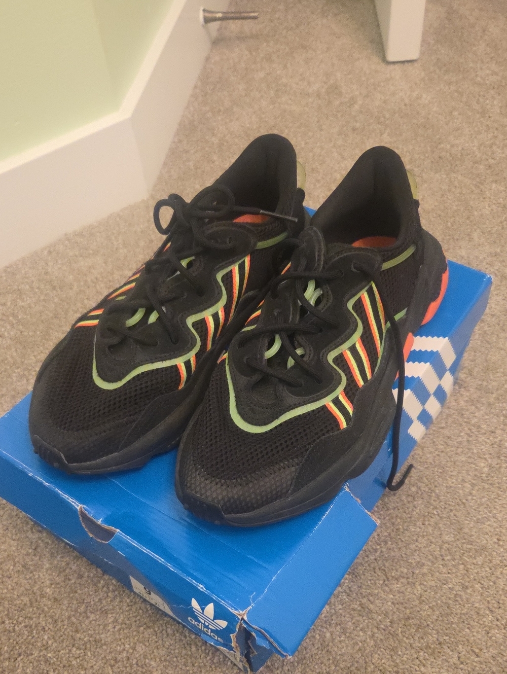 adidas Black Athletic Sneakers with Green and Orange Accents